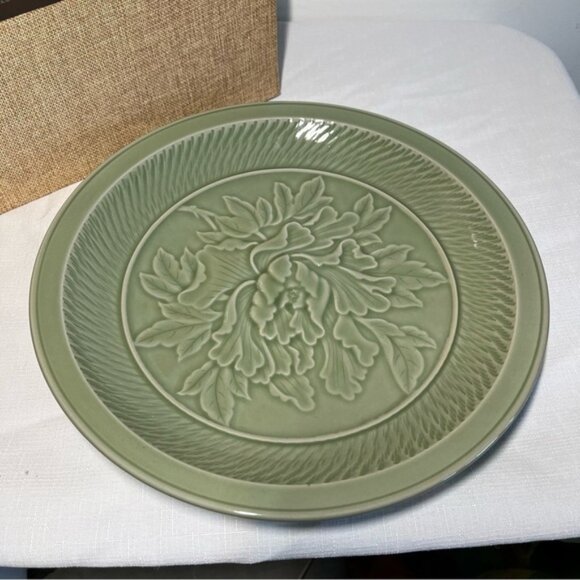 YUE DYNASTY KILN CELADON kiln glaze flower design dish decor Green  box - Picture 5 of 8